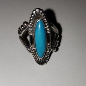 Southwestern Silver Turquoise Ring Size 4
